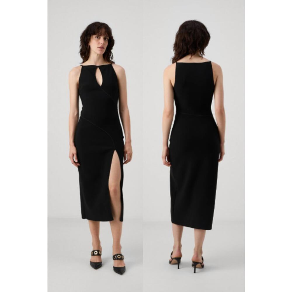 NWT Bec + Bridge Marielle Split Jersey Bodycon Midi Dress Black Womens Size US 2